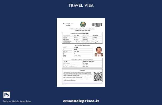 modello di visto elettronico per l'Uzbekistan in stile verificato nei formati Wo